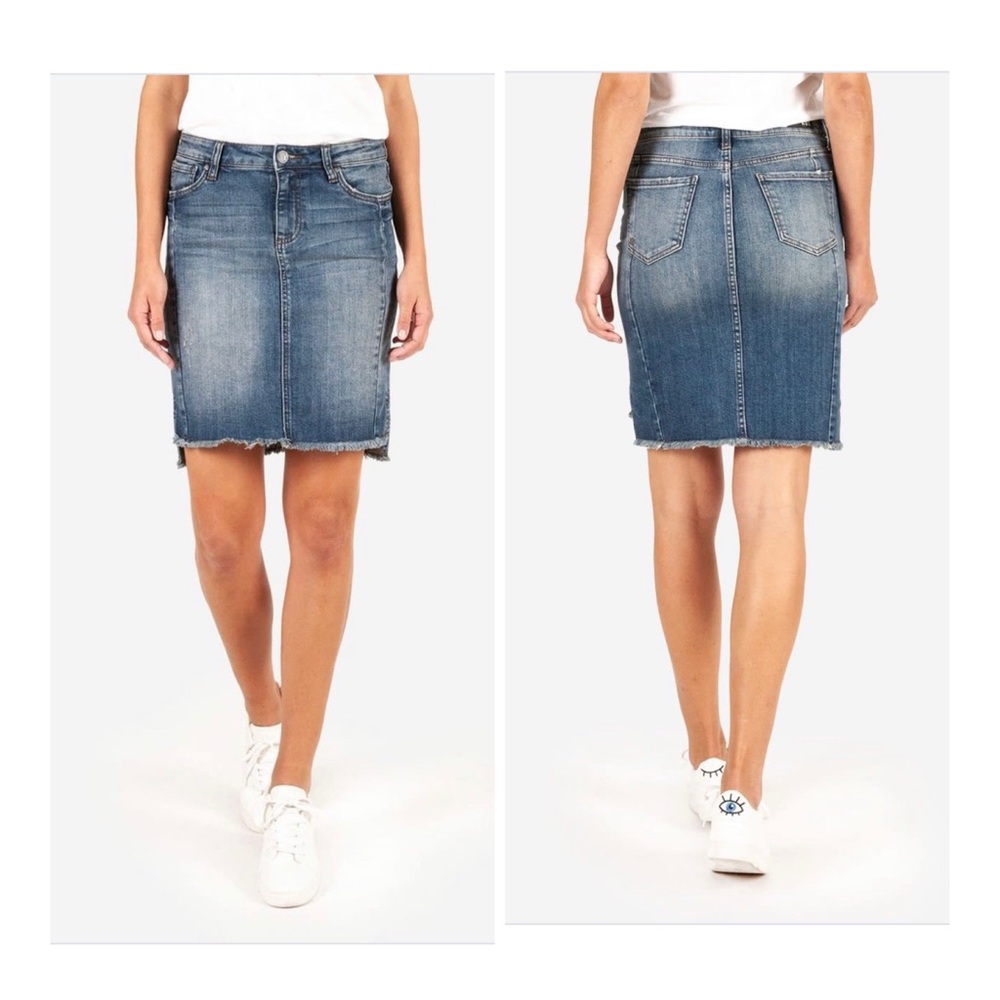 Kut From The Kloth Connie Step Hem Blue Denim Women’s Skirt Sz 0 NWT